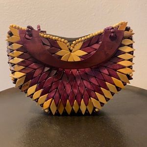 Artisan Made in Brazil Wood and Seeds clutch